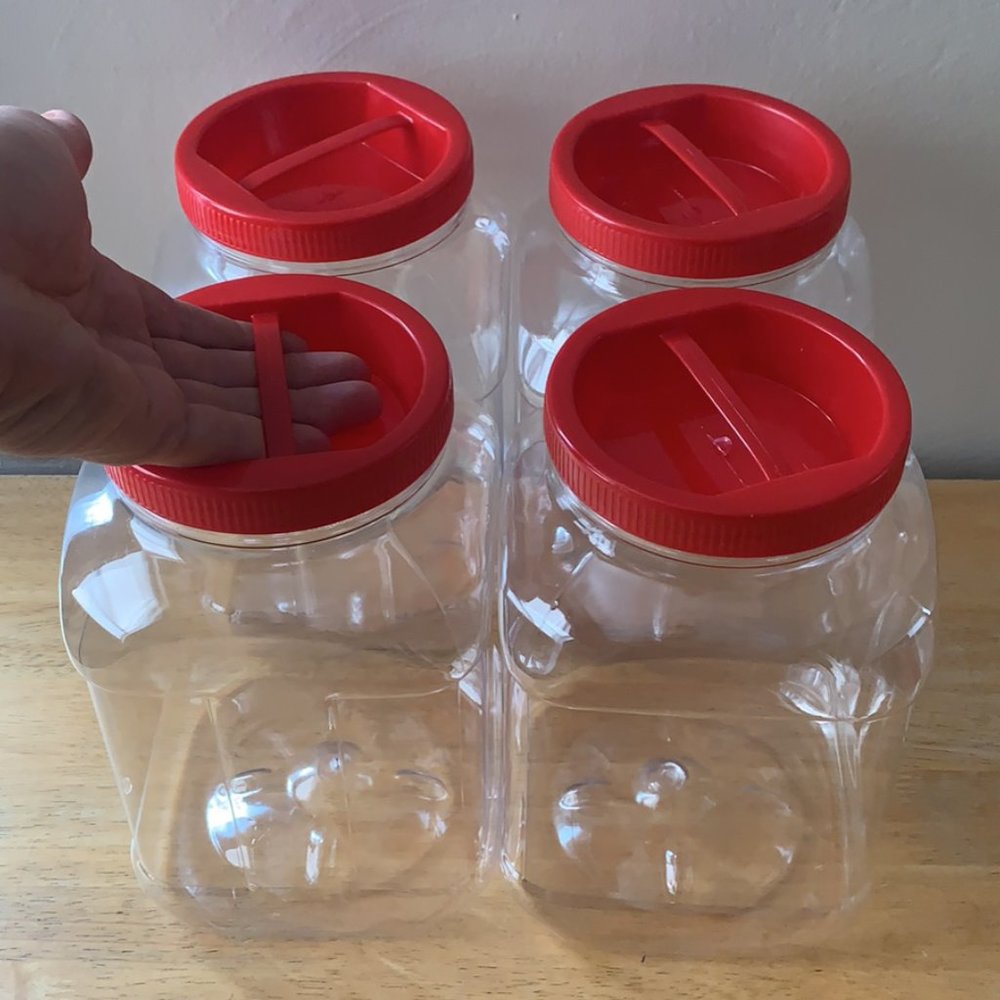 96oz Clear PET Plastic Square Jars With Red Handle